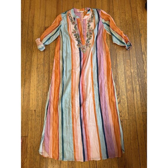 Soft Surroundings Striped Aruba Caftan Dress Large Maxi Boho Beachy EUC - Picture 3 of 11
